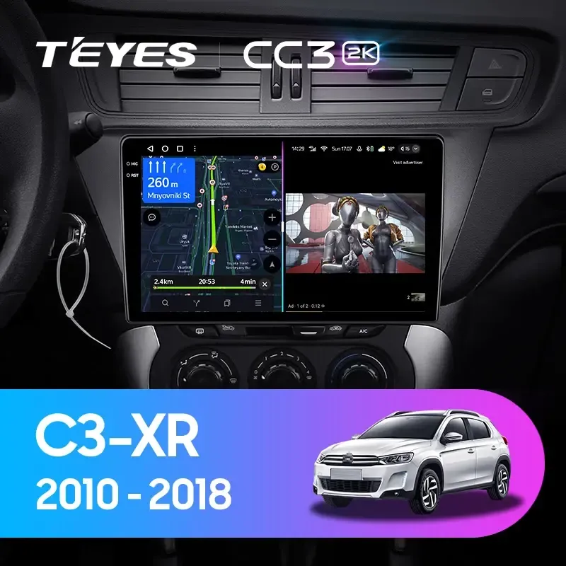 Комплект магнитолы TEYES CC3 2K 10.36" для Citroen C3 II 2009-2016