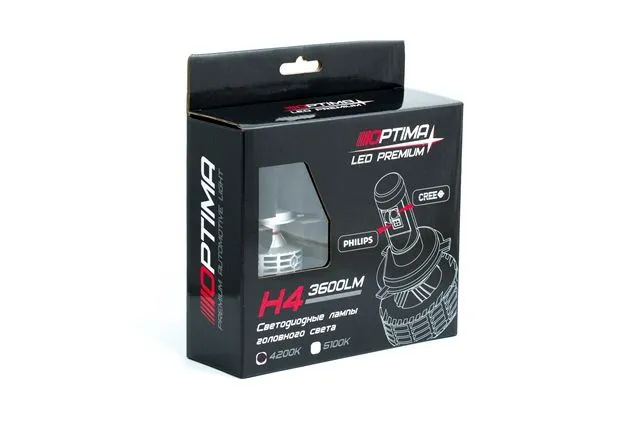 Светодиодные лампы Optima Premium H4 CREE X-ML2 3600 LM 9-36V 5100K - фото