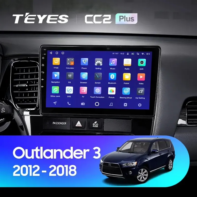 Комплект магнитолы TEYES CC2 Plus 10.2" для Mitsubishi Outlander III 2012-2018