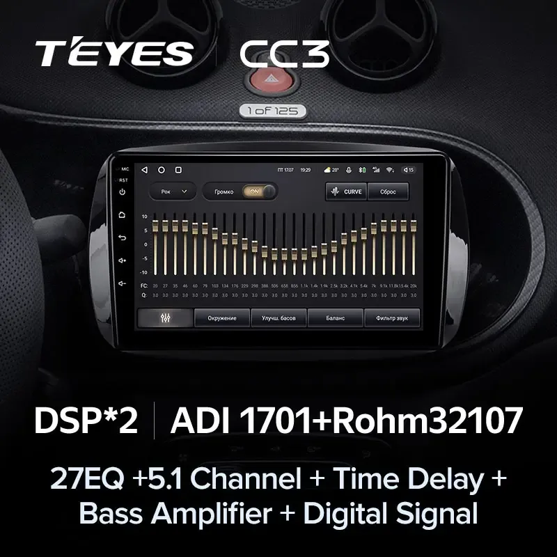 Комплект магнитолы TEYES CC3L 9.0" для Smart Fortwo