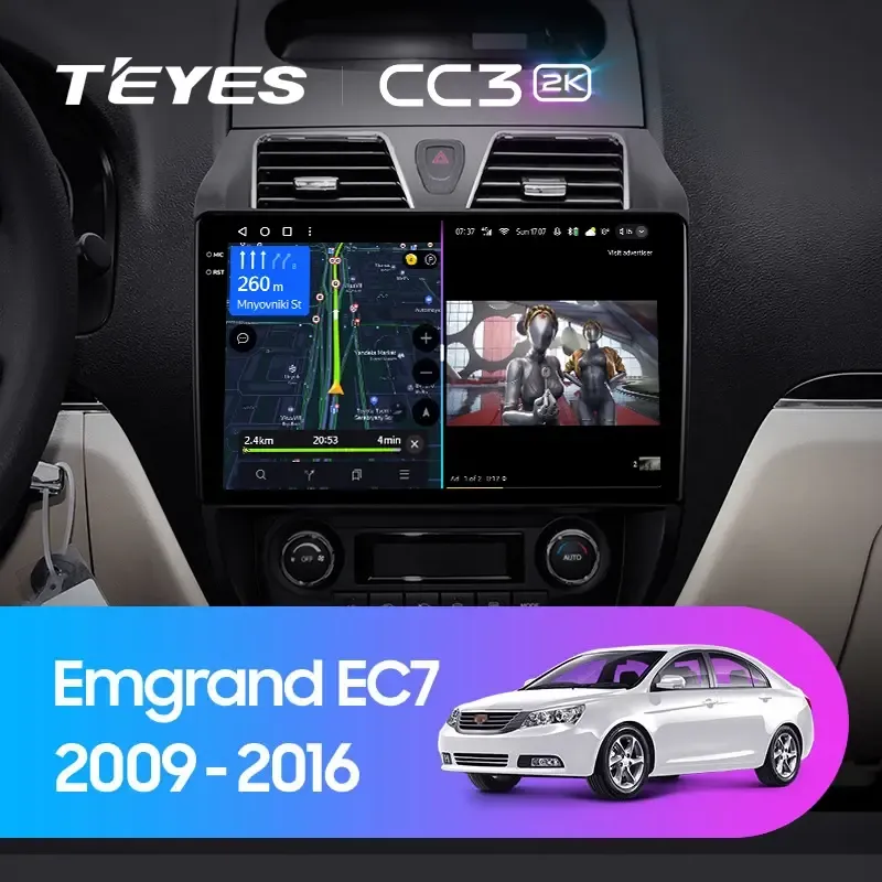 Комплект магнитолы TEYES CC3 2K 10.36" для Geely Emgrand EC7 I 2009-2016