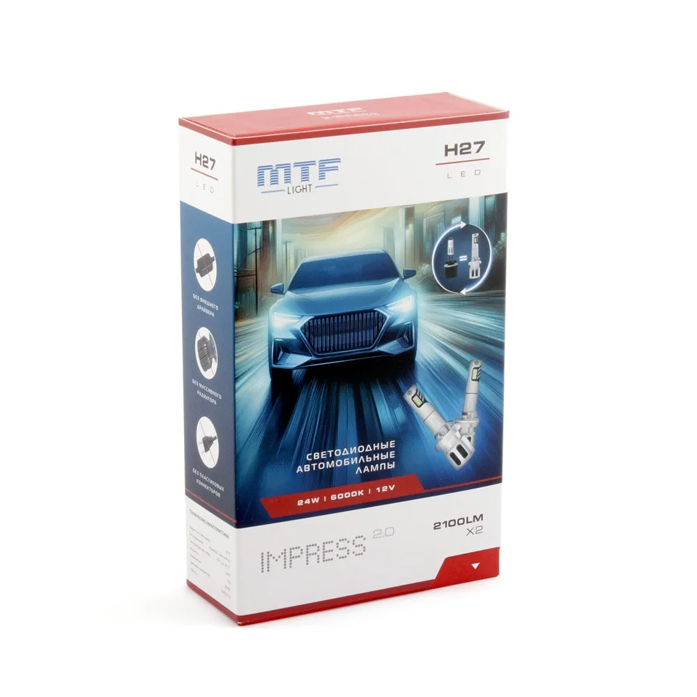 Лампа светодиодная MTF Light IMPRESS H27(880/881) 12V 21W 2100LM 6000K - фото