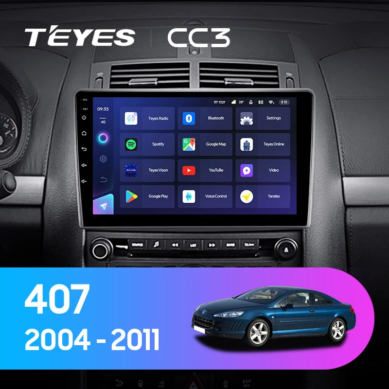 Комплект магнитолы TEYES CC3 9.0" для Peugeot 407 I 2004-2011