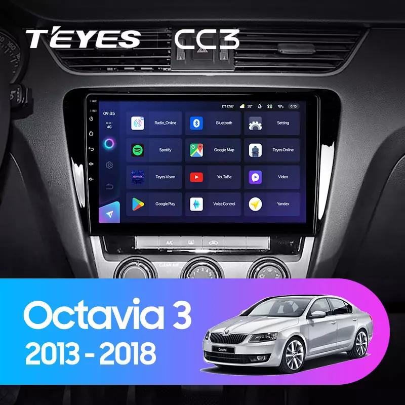 Комплект магнитолы TEYES CC3 10.2" для Skoda Octavia III 2013-2017
