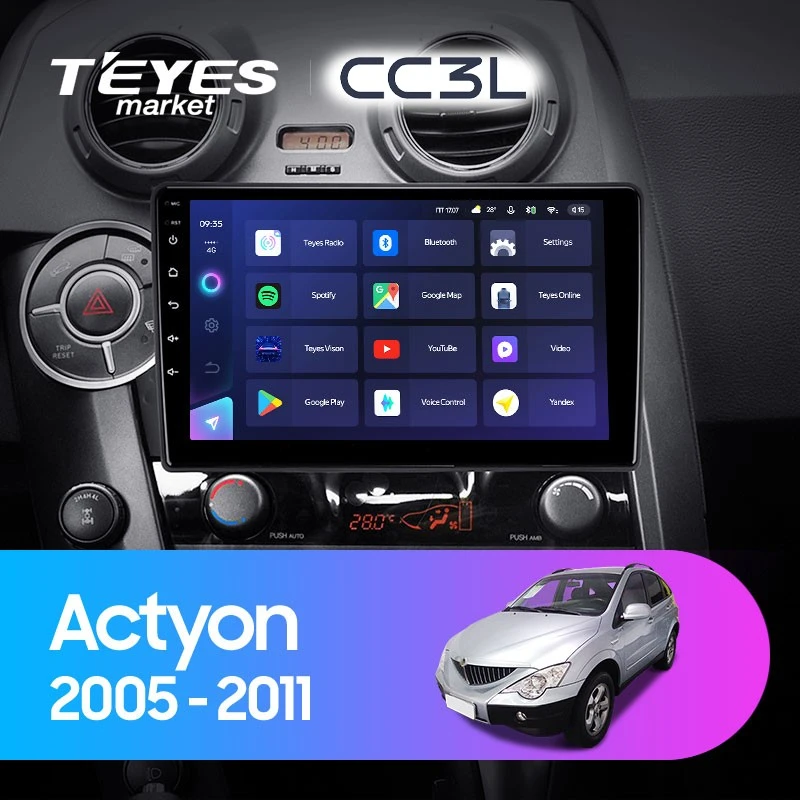 Комплект магнитолы TEYES CC3L 9.0" для SsangYong Actyon