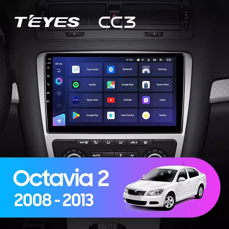 Комплект магнитолы TEYES CC3 10.2" для Skoda Octavia II рестайлинг 2008-2013